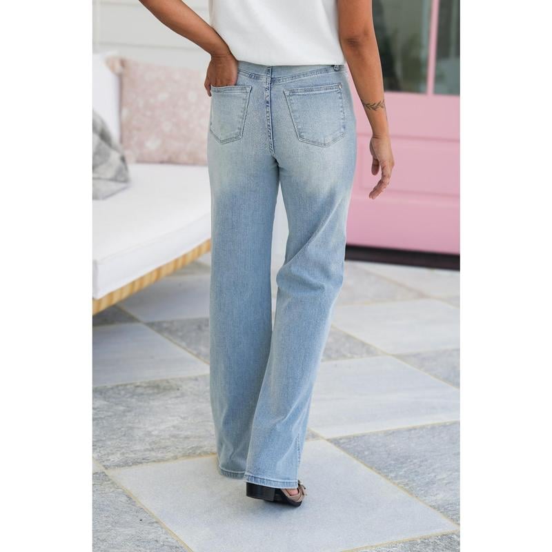 🔥💥 Vintage Wash Plus-Size Jeans — Stretchy, Tummy Control & Straight Leg Fit
